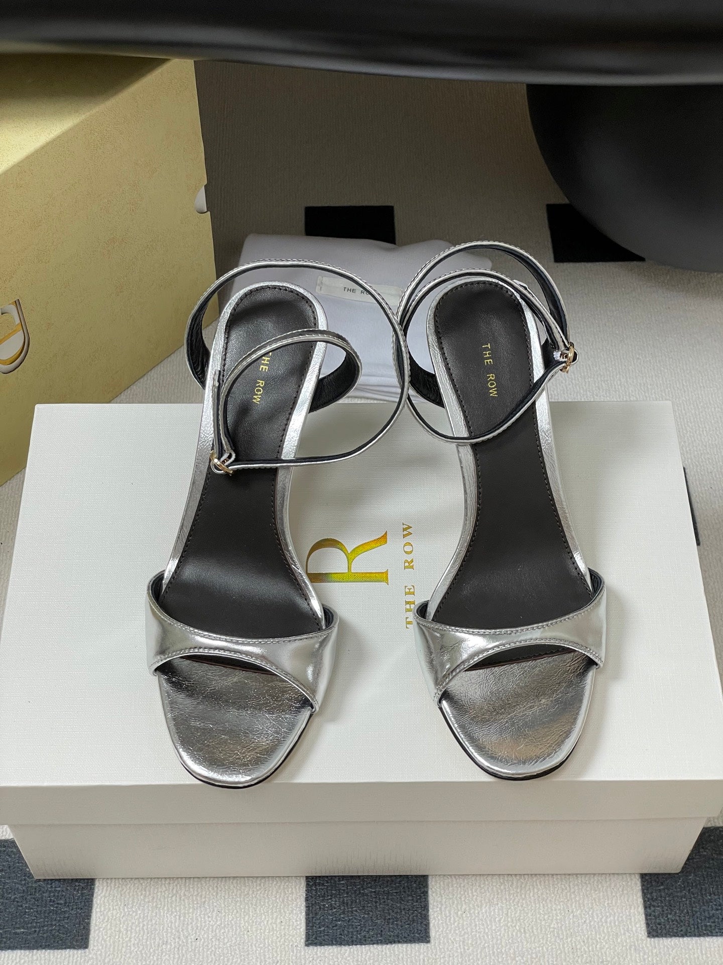 The Row 25S Strap High Heel Sandals 85mm Black Mix Sliver Metallic Cowhide