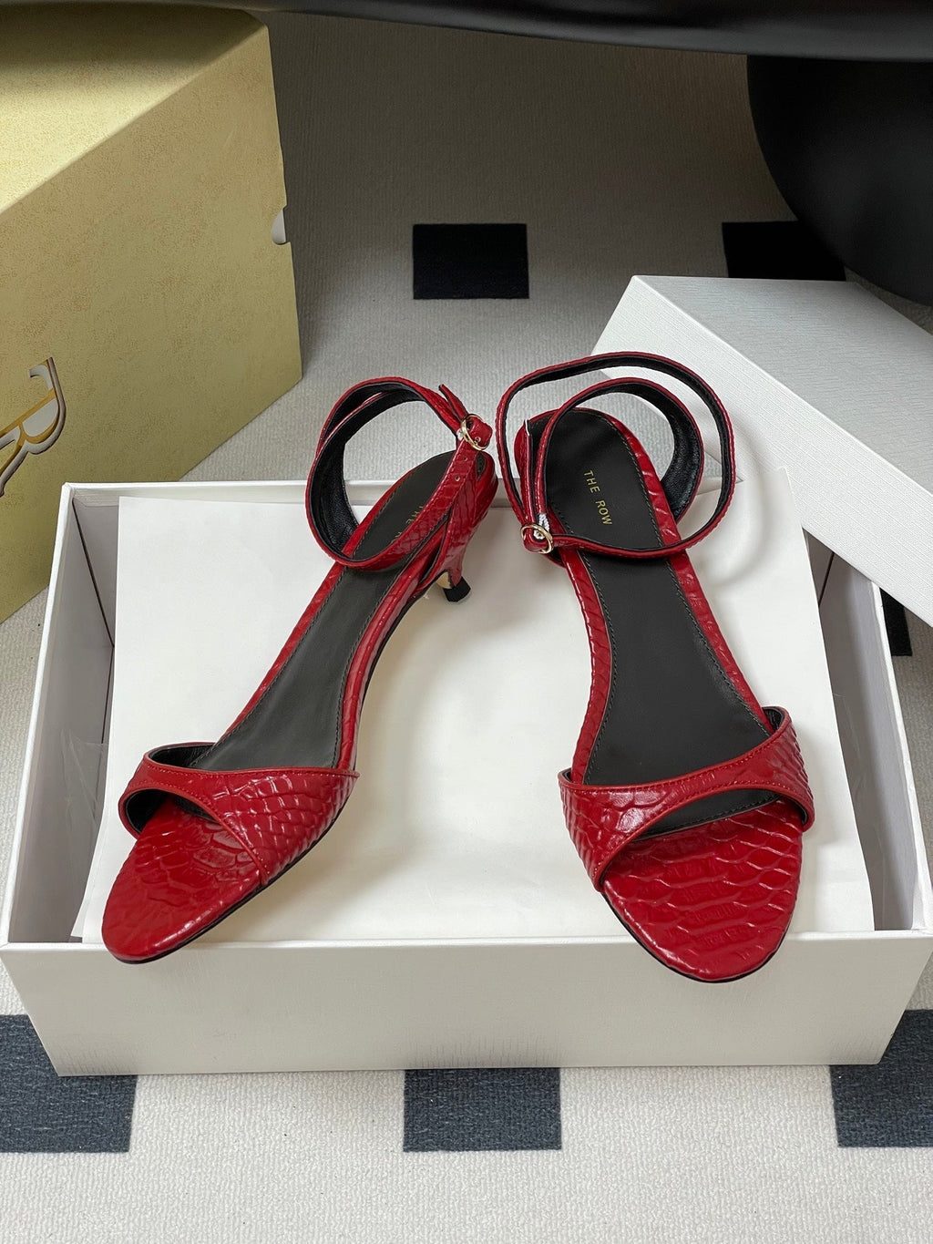 The Row 25S Strap High Heel Sandals 35mm Red Snake Pattern Cowhide 286195