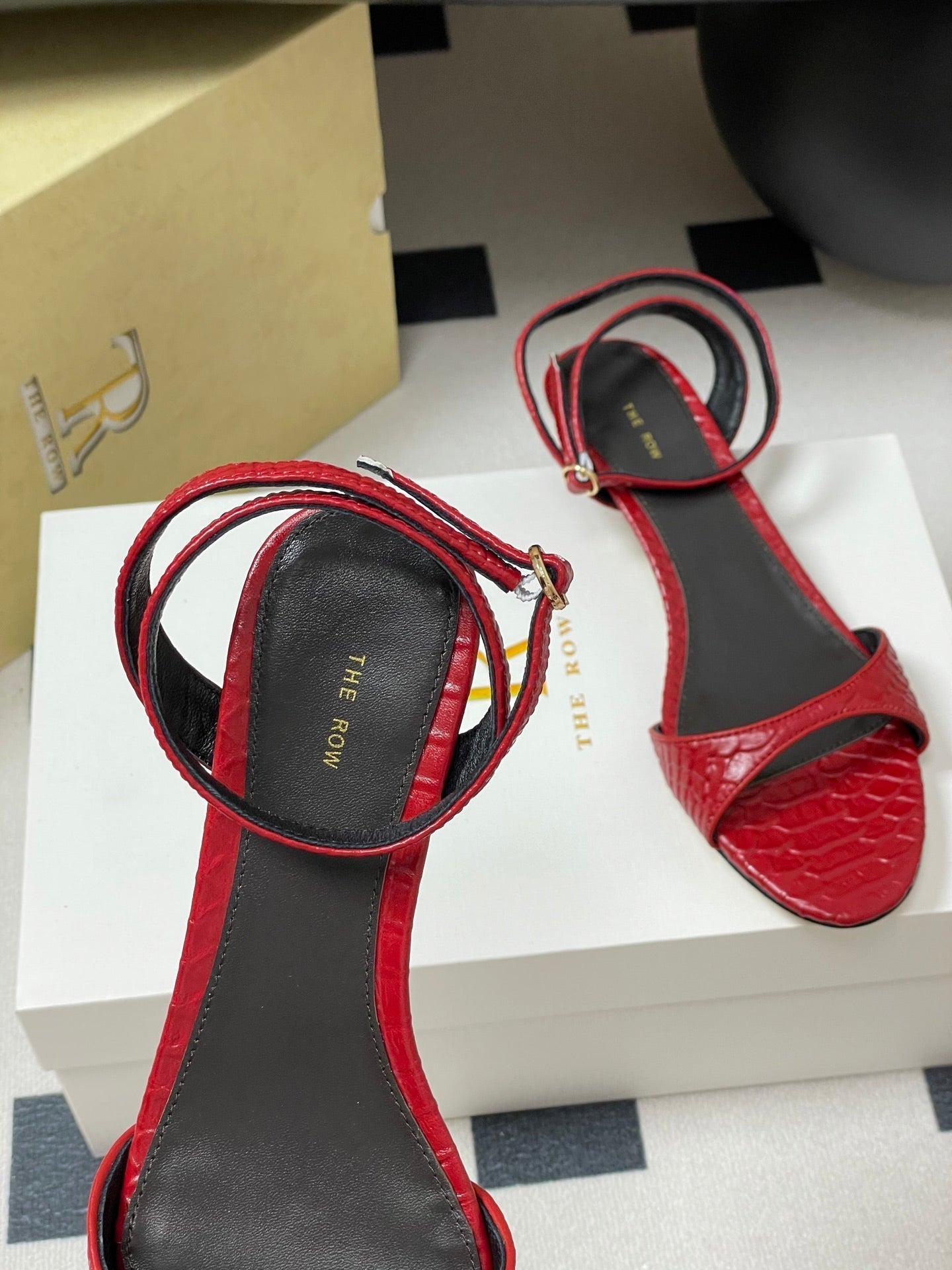 The Row 25S Strap High Heel Sandals 35mm Red Snake Pattern Cowhide 286195