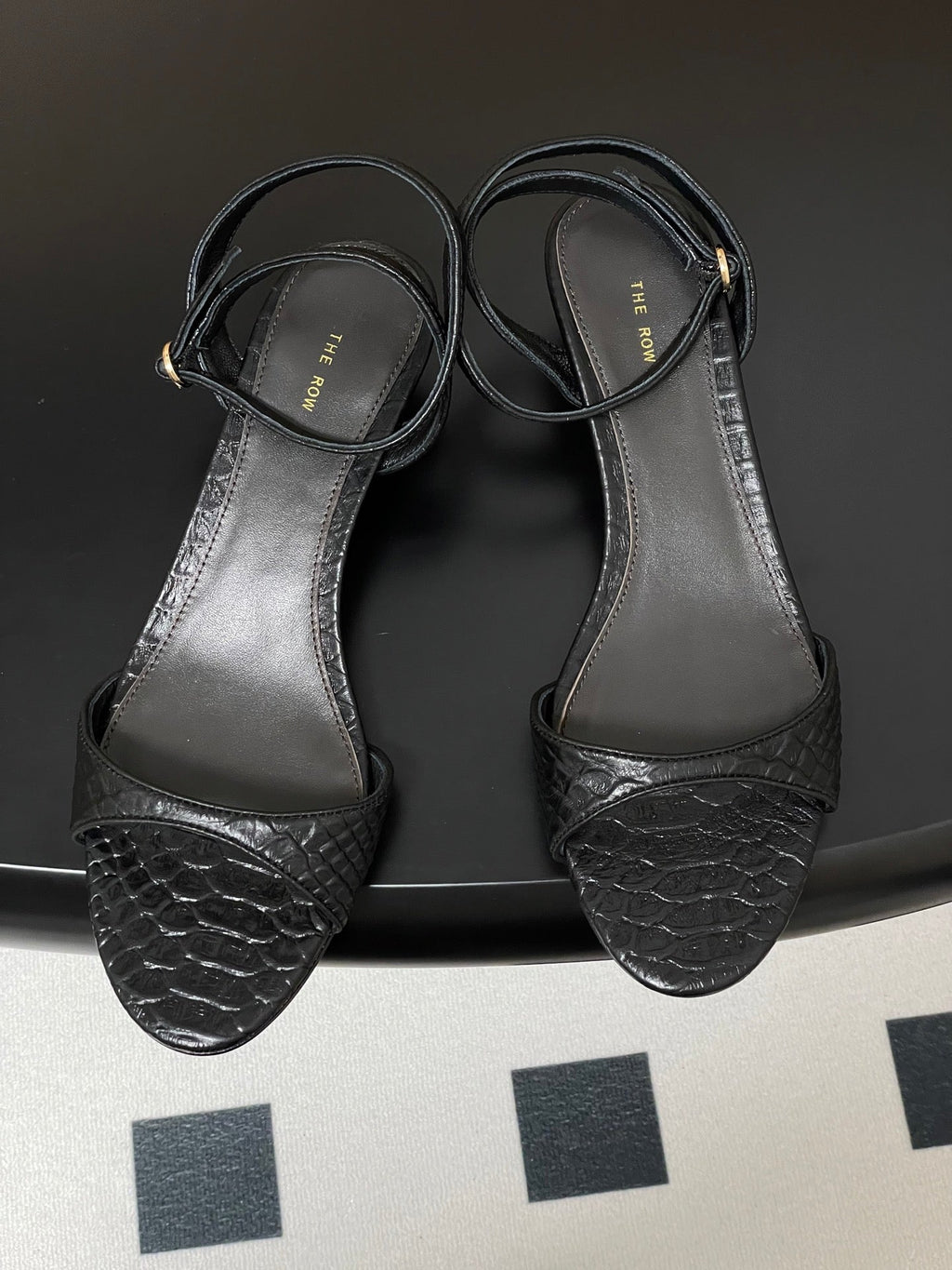 The Row 25S Strap High Heel Sandals 35mm Black Snake Pattern Cowhide 286197