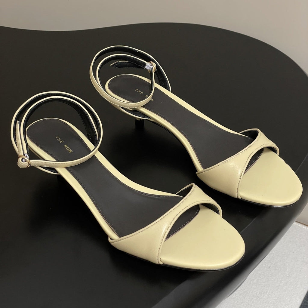 The Row 25S Strap High Heel Sandals 35mm Beige Sheepskin 286199