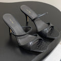 The Row 25S Strap High Heel Mule Sandals 85mm Black Snake Pattern Cowhide 286205