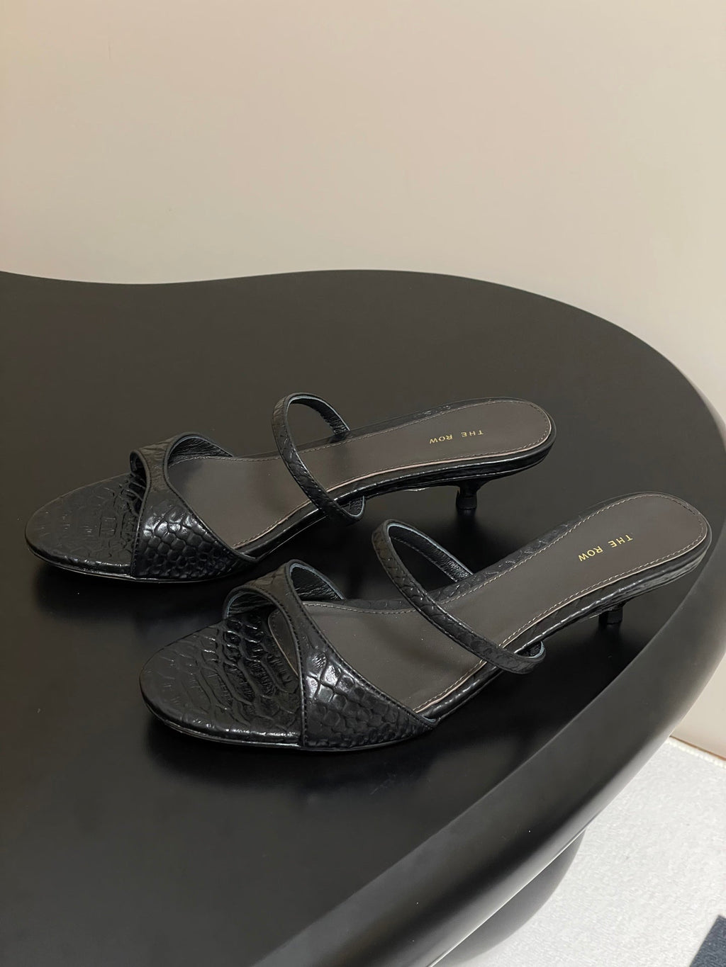 The Row 25S Strap High Heel Mule Sandals 35mm Black Snake Pattern Cowhide 286213