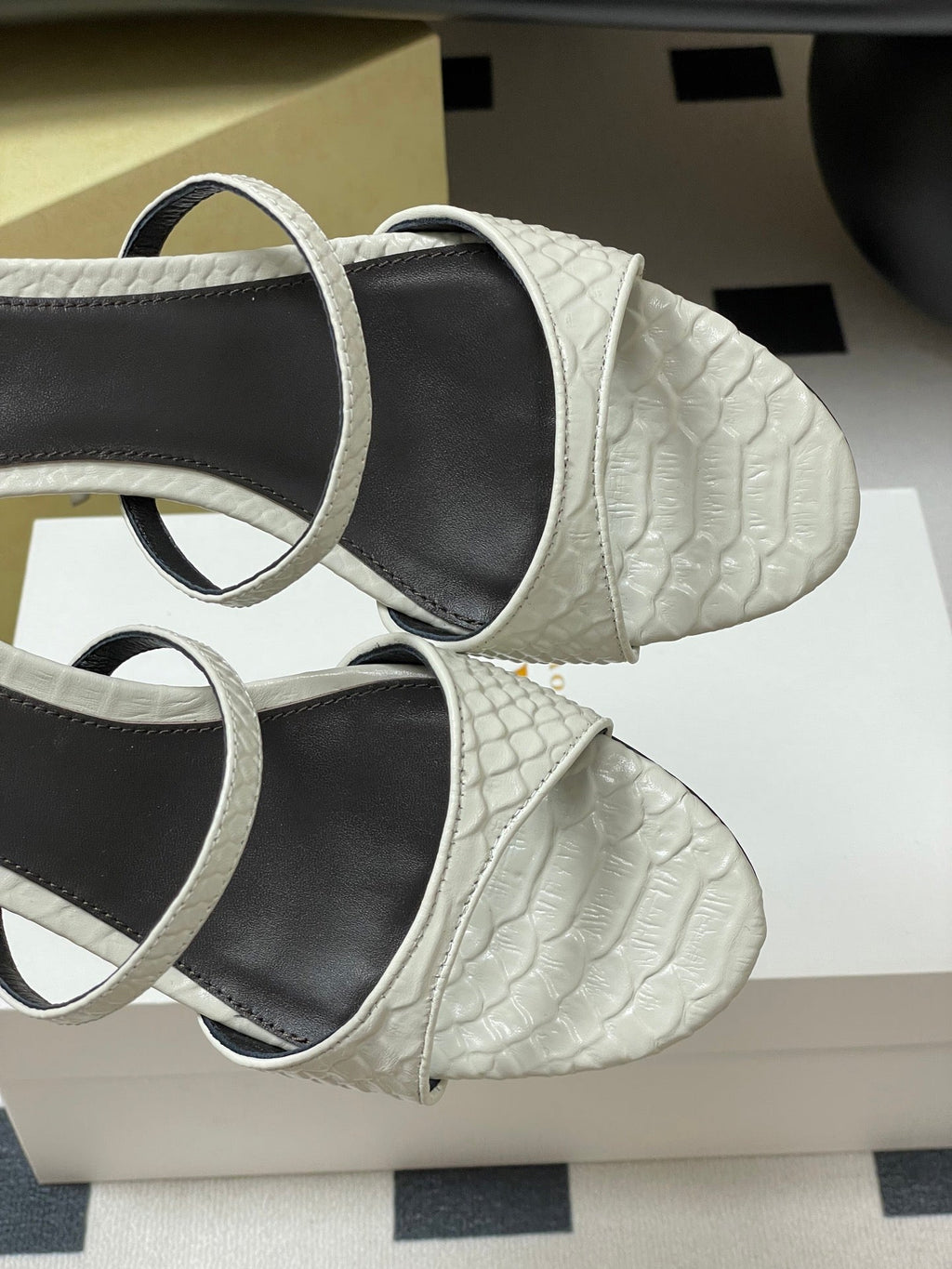 The Row 25S Strap High Heel Mule Sandals 35mm White Snake Pattern Cowhide 286212