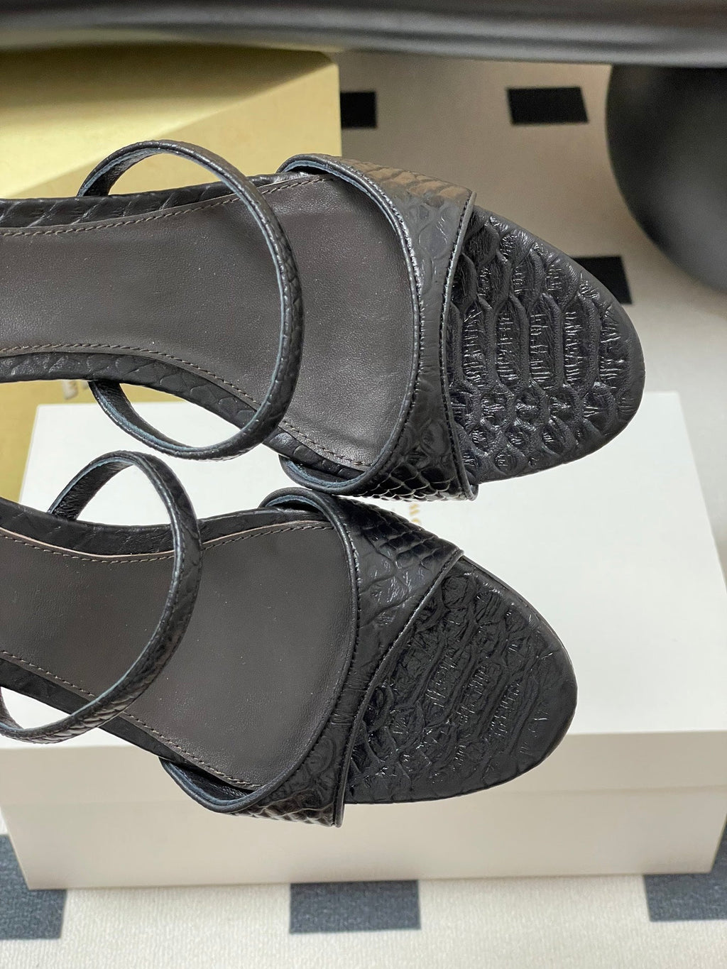 The Row 25S Strap High Heel Mule Sandals 35mm Black Snake Pattern Cowhide 286213
