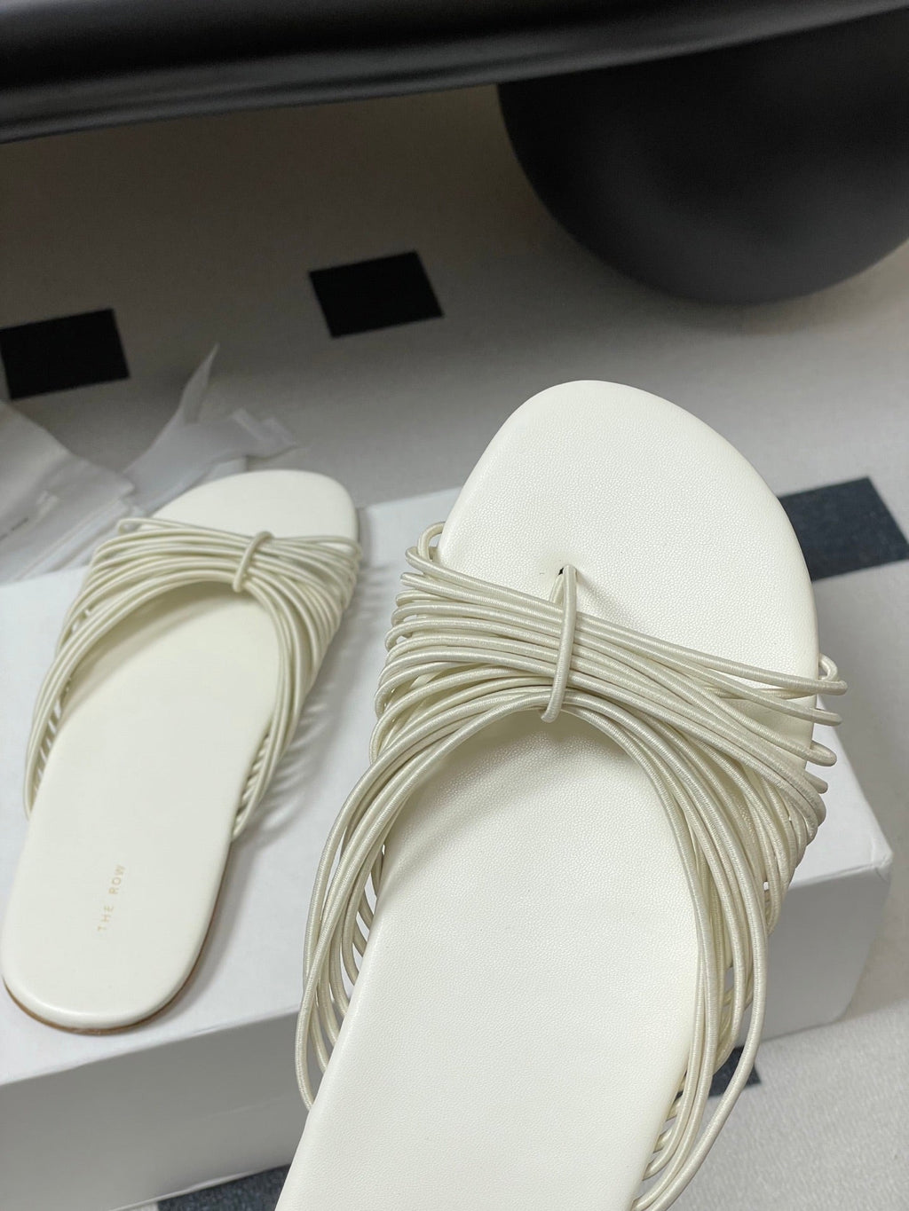 The Row Sara Slide Sandal In Ivory Elastic And Leather 345204