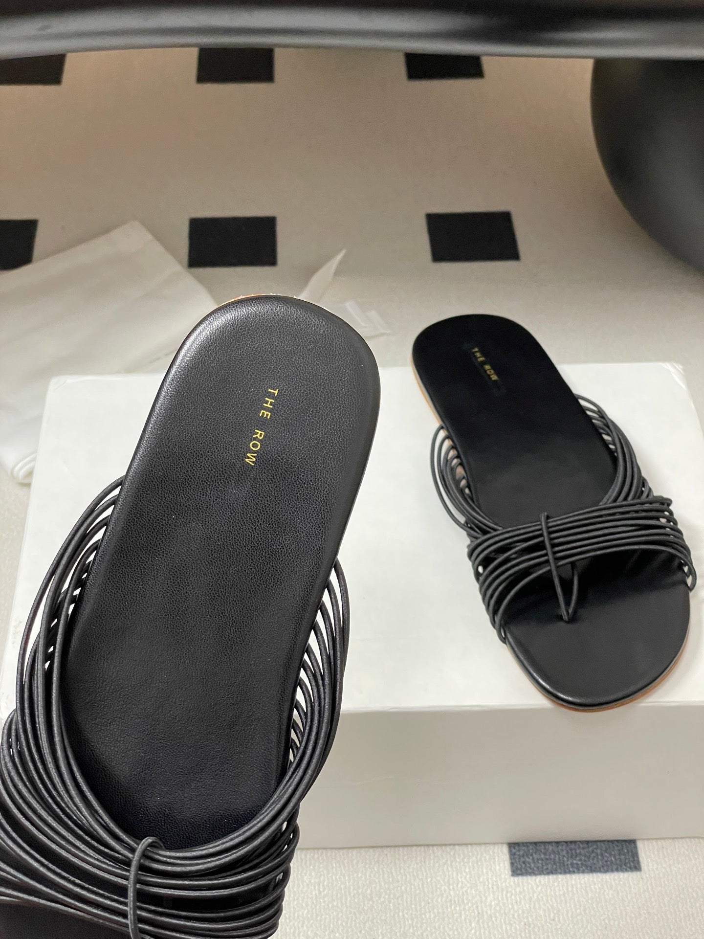 The Row Sara Slide Sandal In Black Elastic And Leather 345205