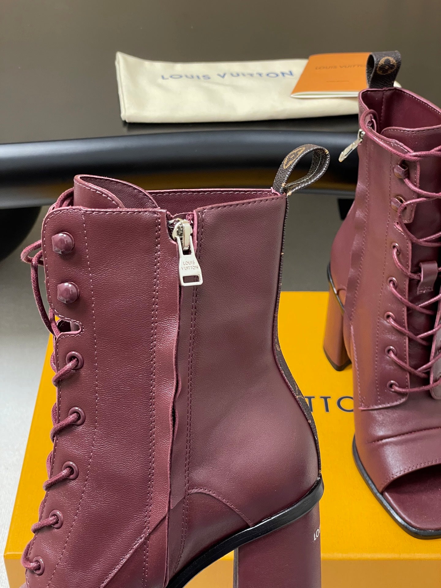 LV Berlin Open Toe Ankle Boot 85mm Bordeaux Red Calfskin 416732