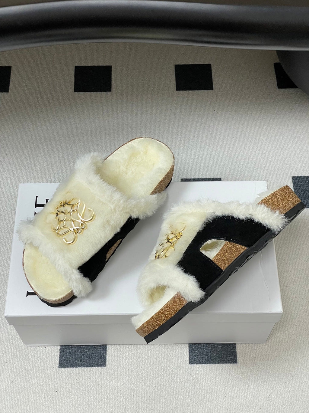 Loewe x Birkenstock slippers white black further