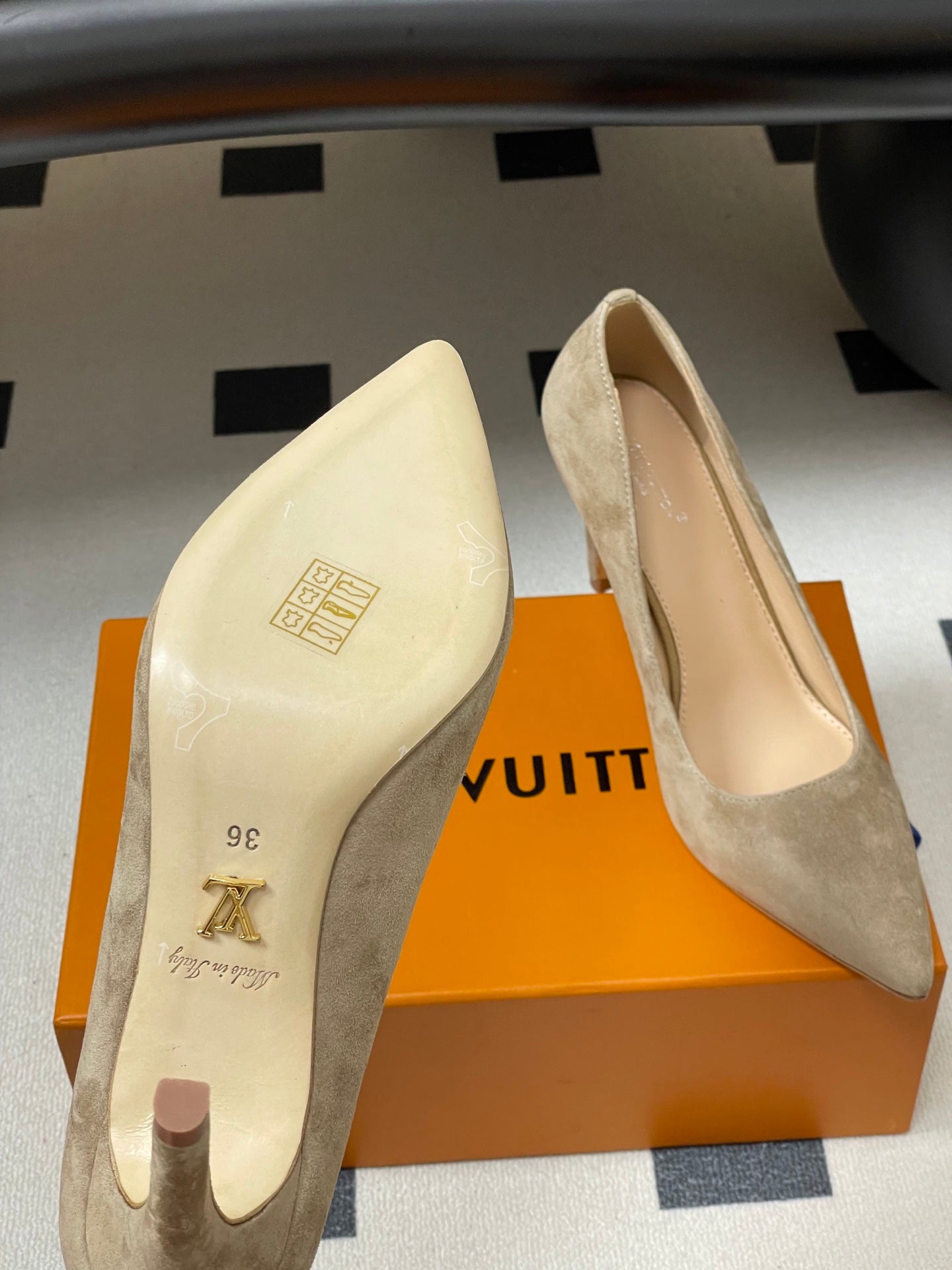 LV GALA High Heels Flats Series 85mm Beige  Suede 534539