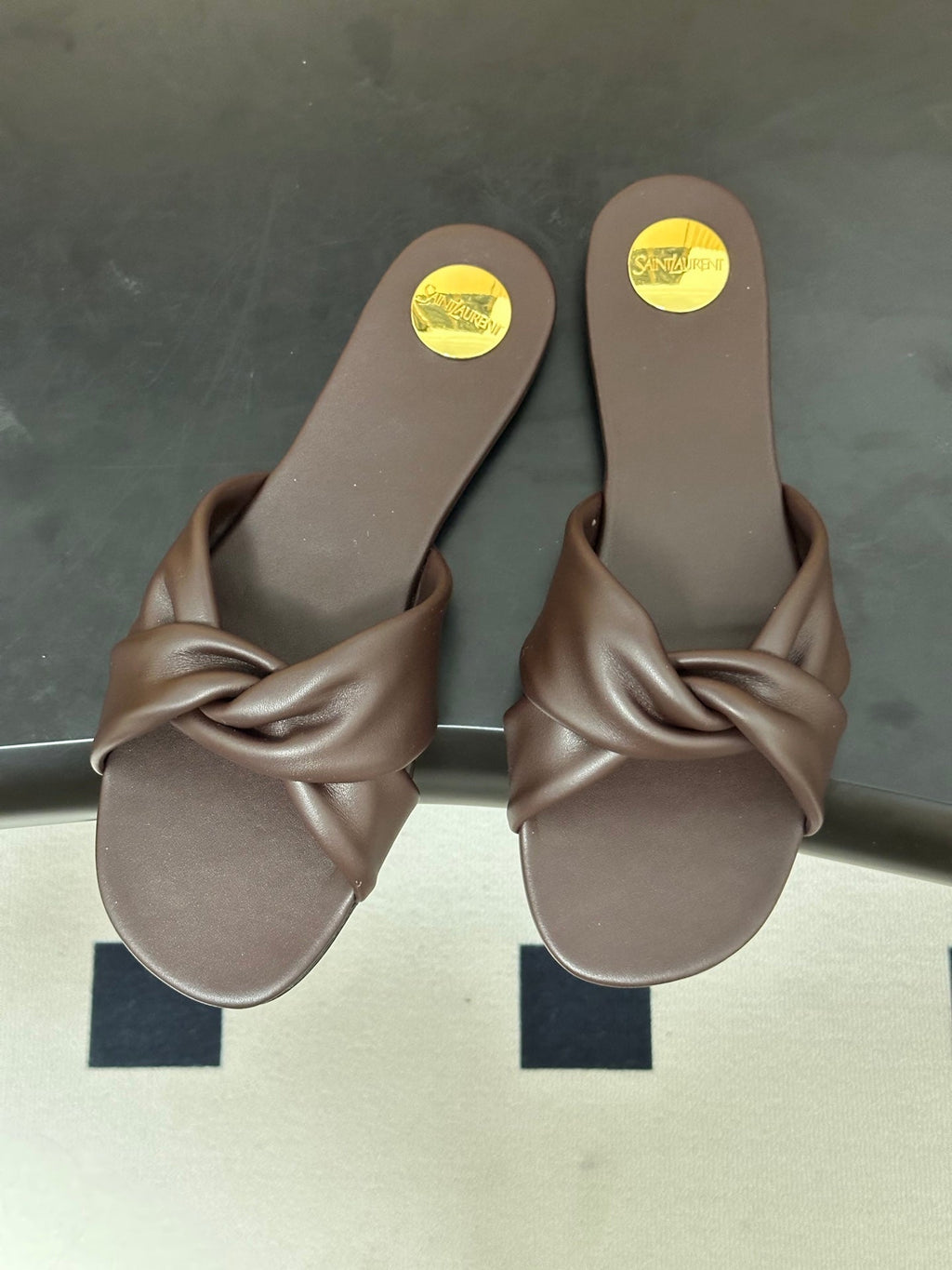 YSL Franciane Mules Coffee Cowhide 835167