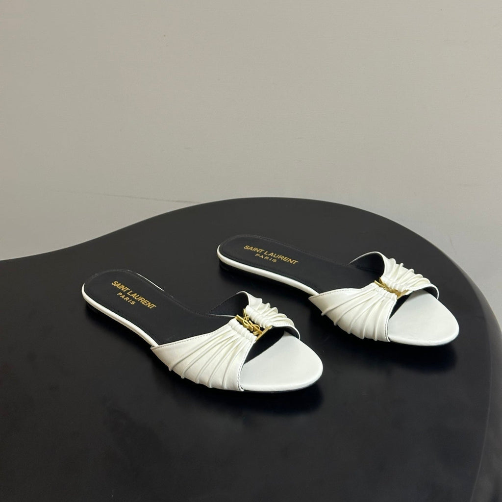 YSL Babylone Slides White Glossy Leather 835188