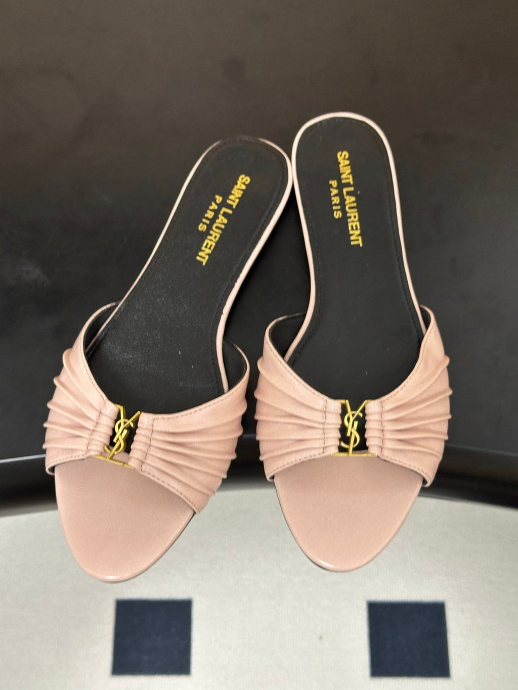 YSL Babylone Slides Light Pink Glossy Leather 835192