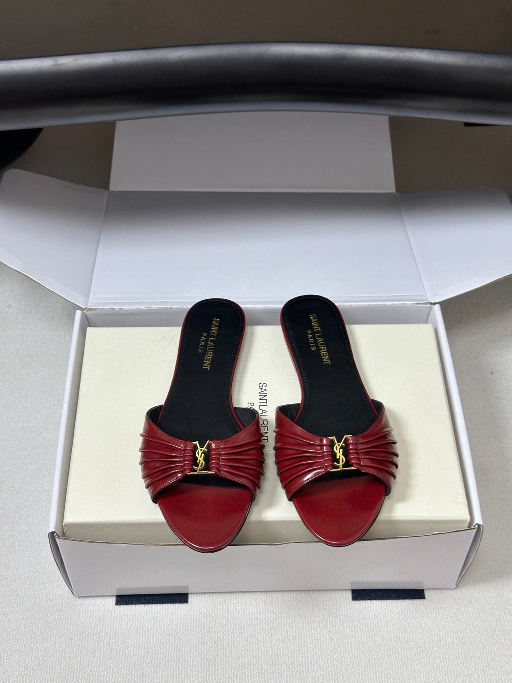 YSL Babylone Slides Burgundy Glossy Leather 835193