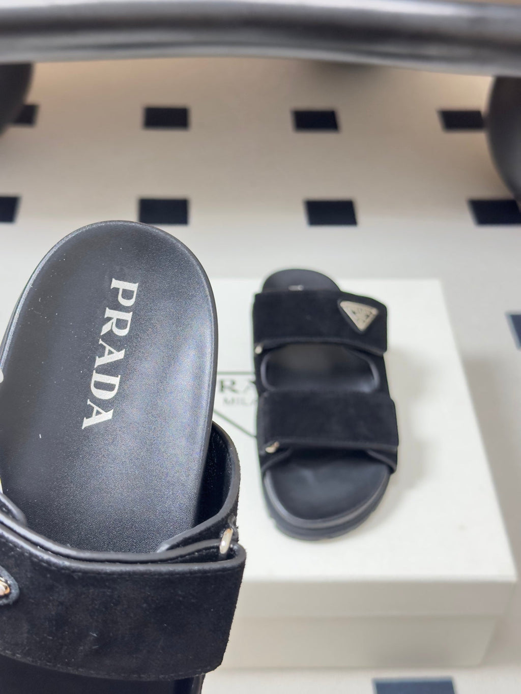 Prada 26s Band Sandals Black Suede 834765