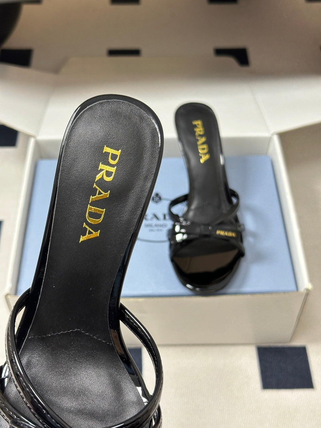 Prada Open-Toe Sandal 7.5cm Black Patent Leather 834807