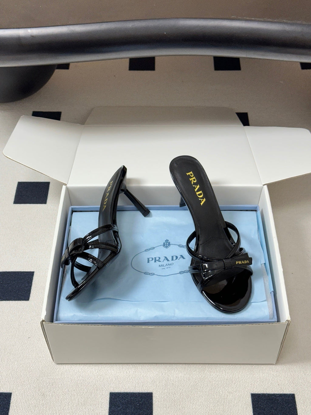 Prada Open-Toe Sandal 7.5cm Black Patent Leather 834807