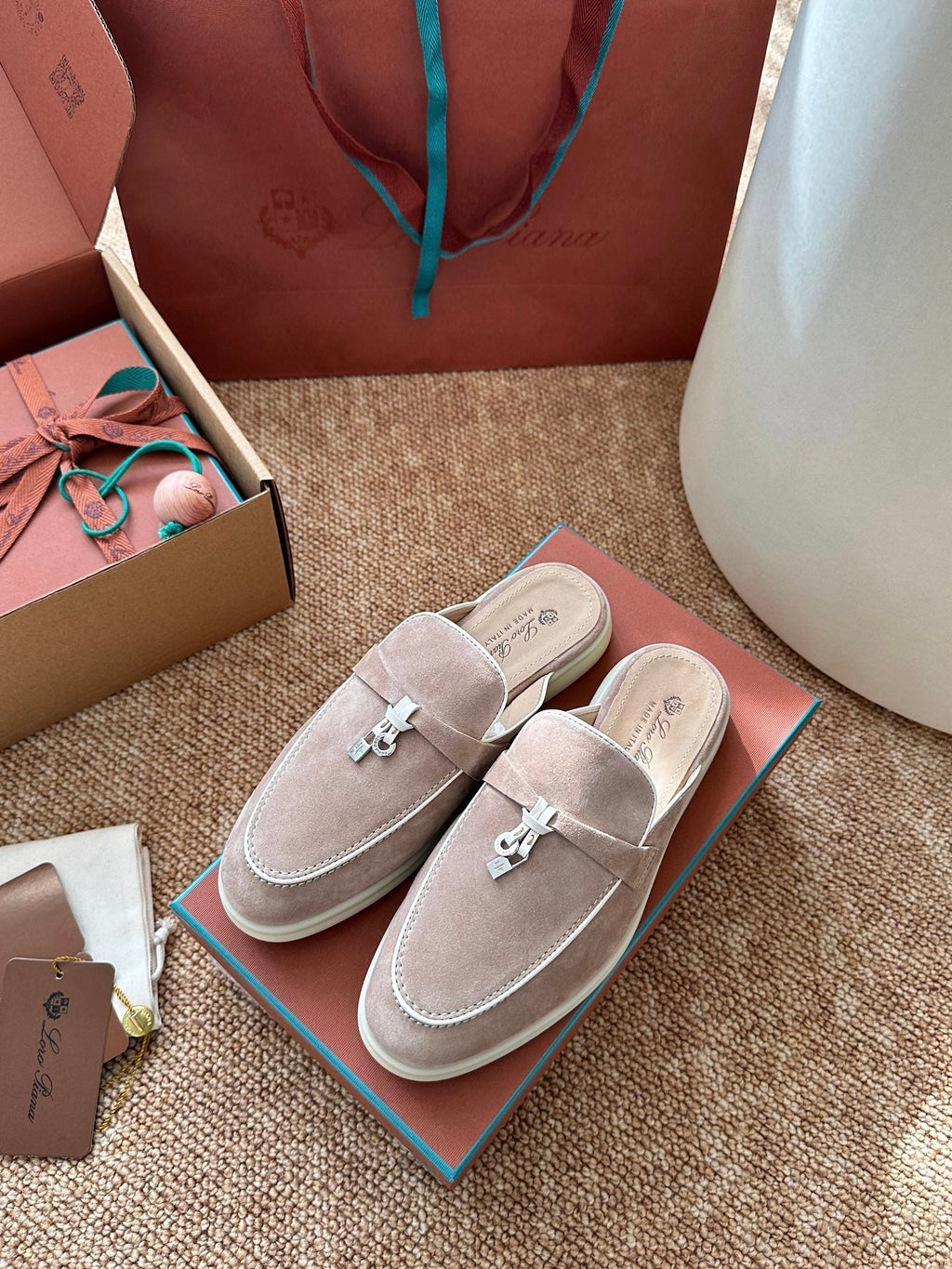 Loro Piana Charms Walk Flat Mules Sand Suede 623546