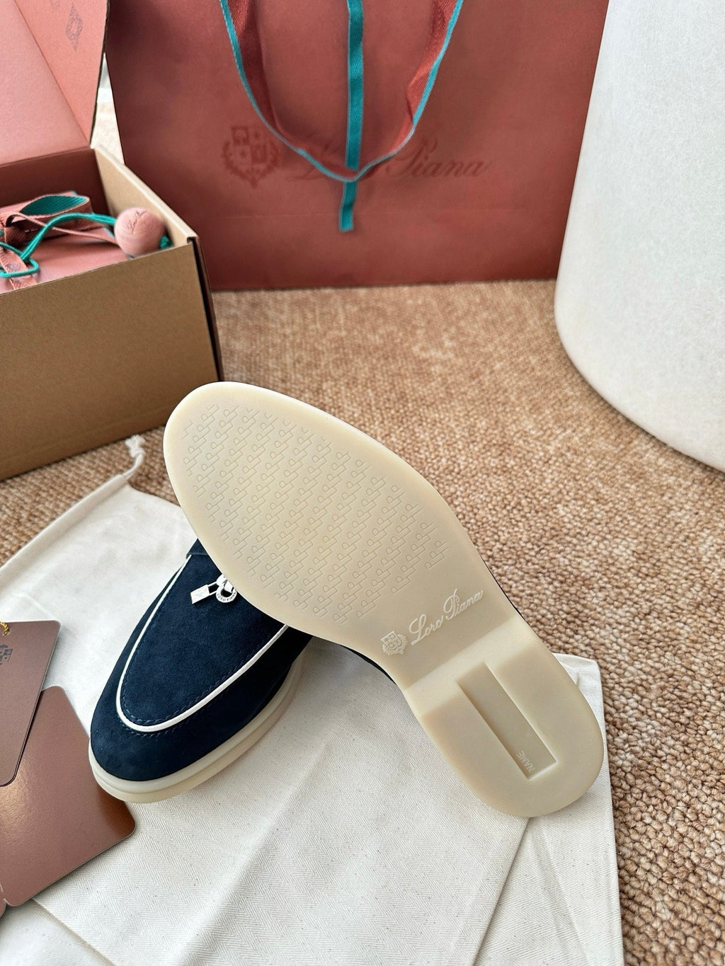 Loro Piana Charms Walk Flat Mules Deep Blue Suede 623550