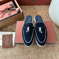 Loro Piana Charms Walk Flat Mules Deep Blue Suede 623550