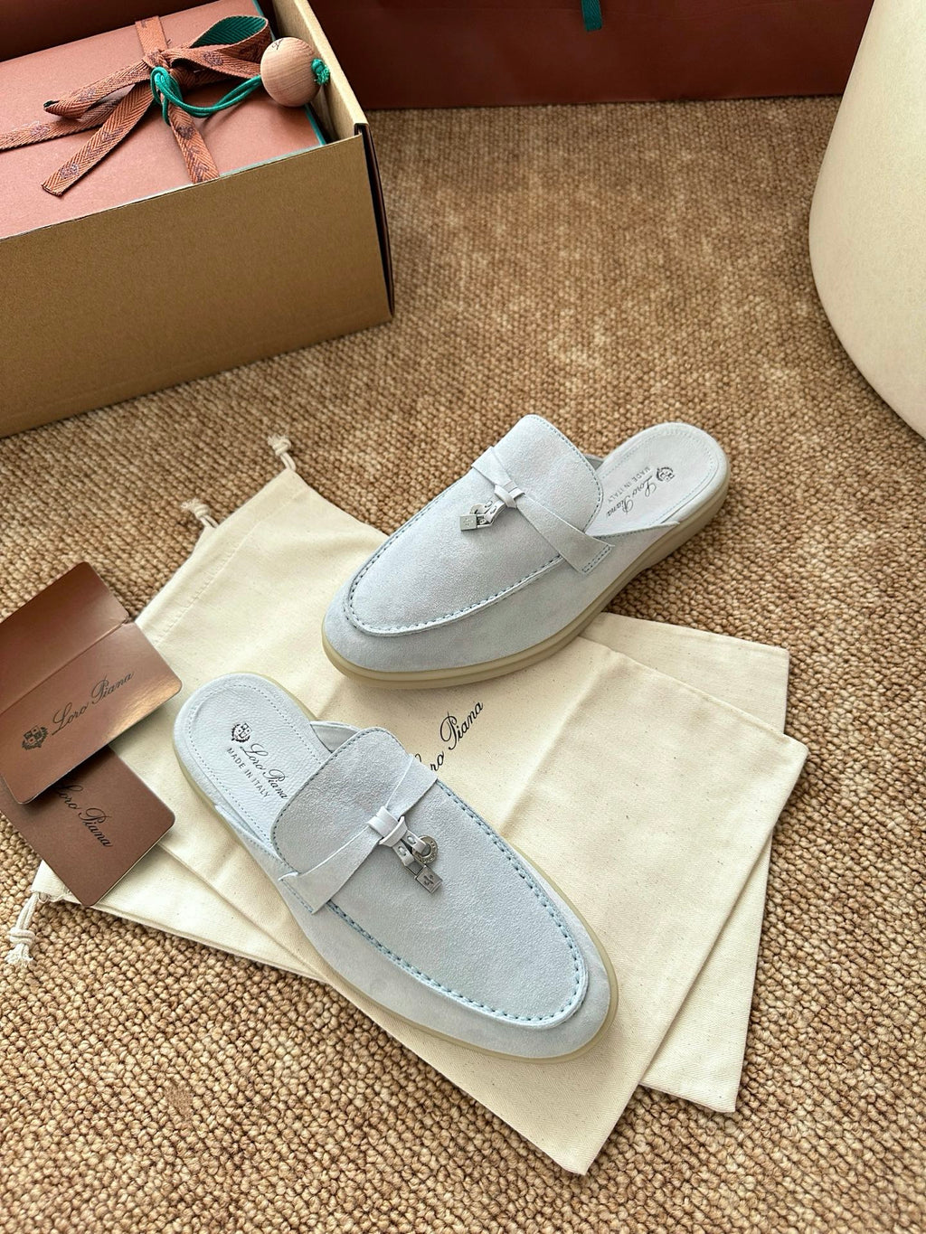 Loro Piana Charms Walk Flat Mules Water Blue Suede 623557
