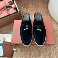 Loro Piana Charms Walk Flat Mules Black Suede 623558