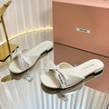 Miu 26s Bow Slippers White Leather 768205