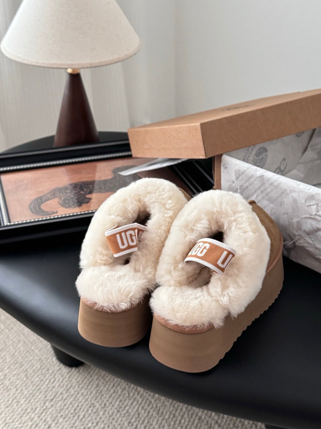 UGG Disquette Slippers Brown White Wool Suede 508051