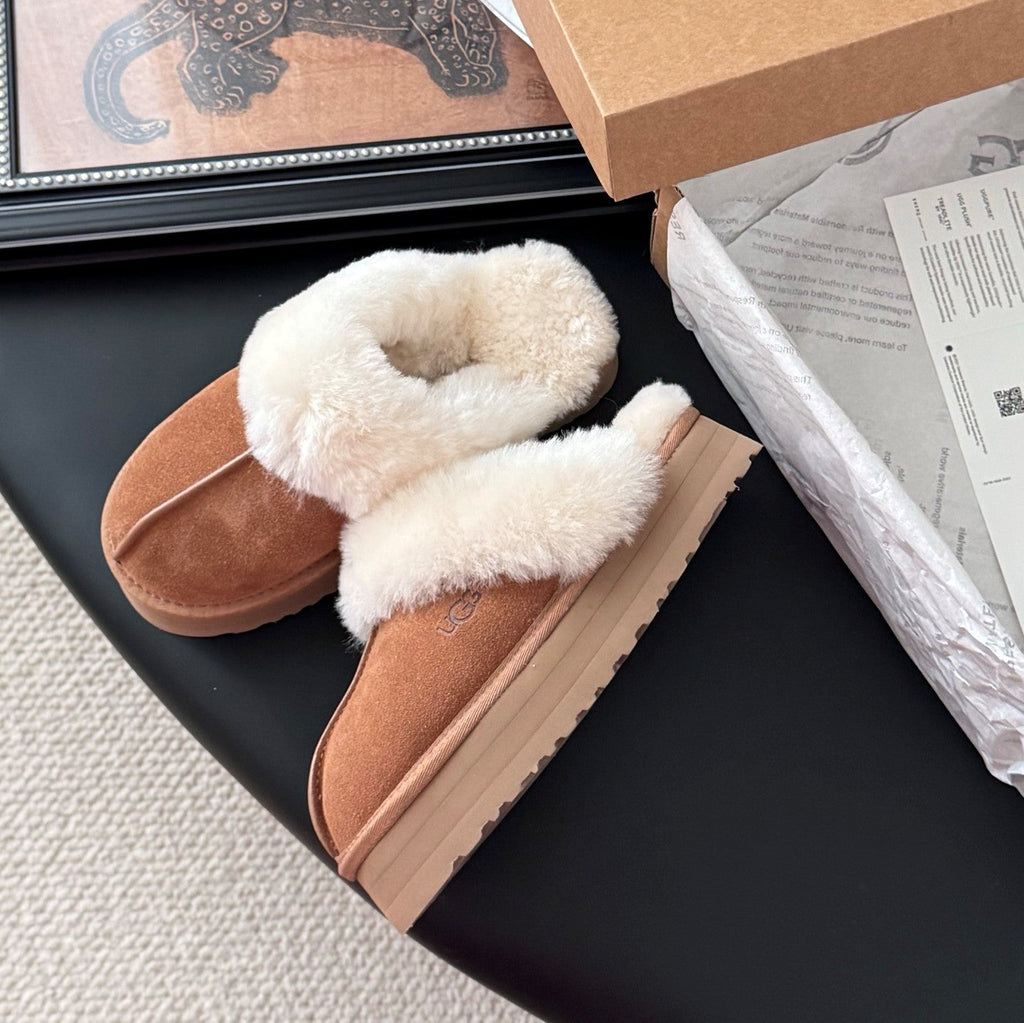 UGG Disquette Slippers Brown White Wool Suede 508052