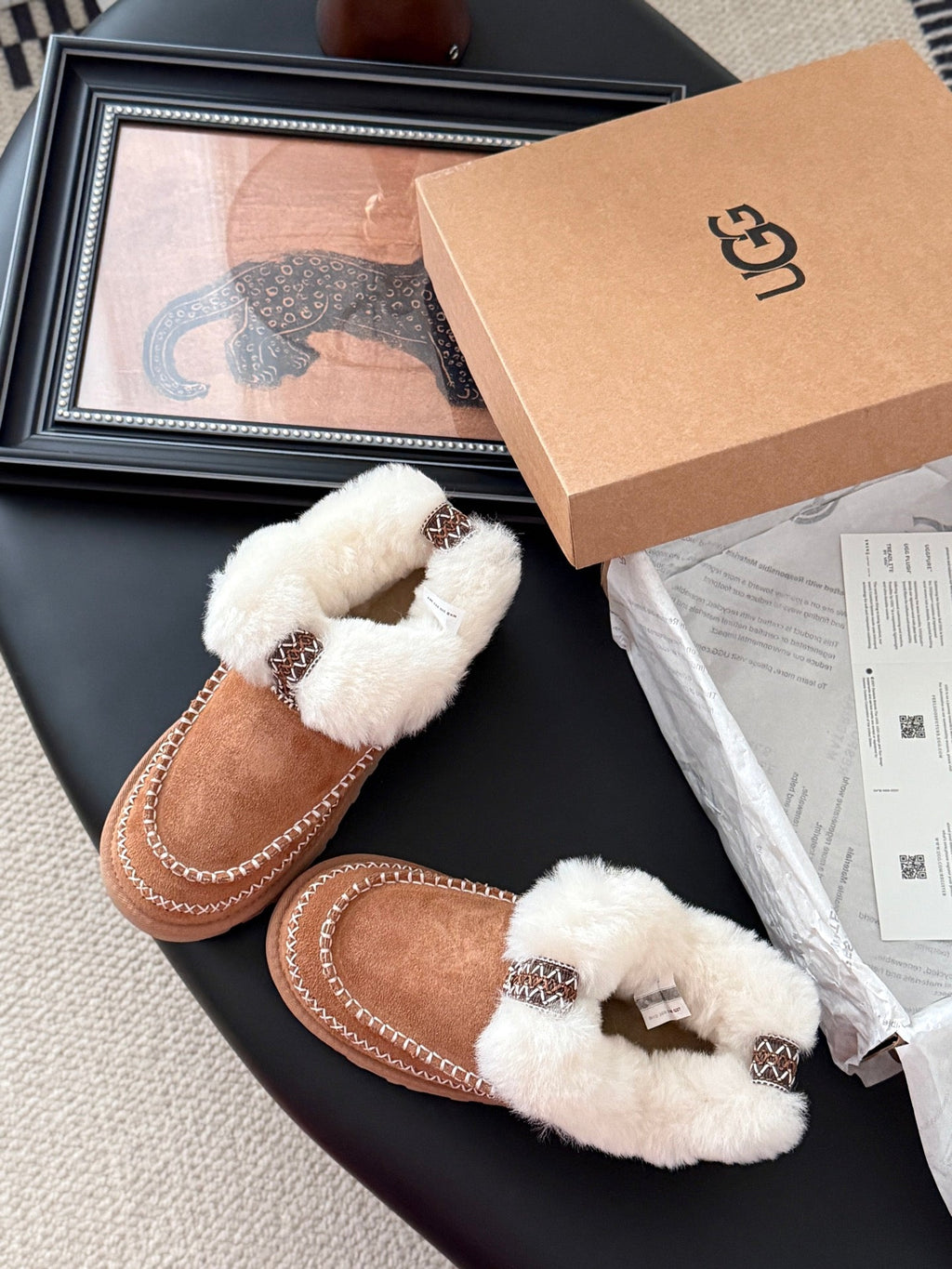 UGG Classic Ultra Mini Alpine Boots Brown White Wool Suede 508053