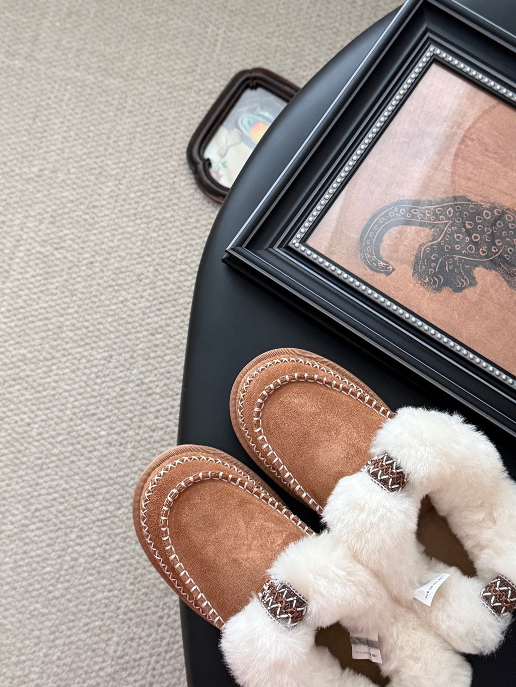 UGG Classic Ultra Mini Alpine Boots Brown White Wool Suede 508053