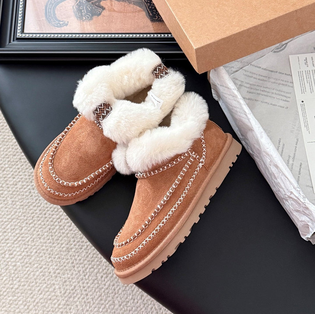 UGG Classic Ultra Mini Alpine Boots Brown White Wool Suede 508053