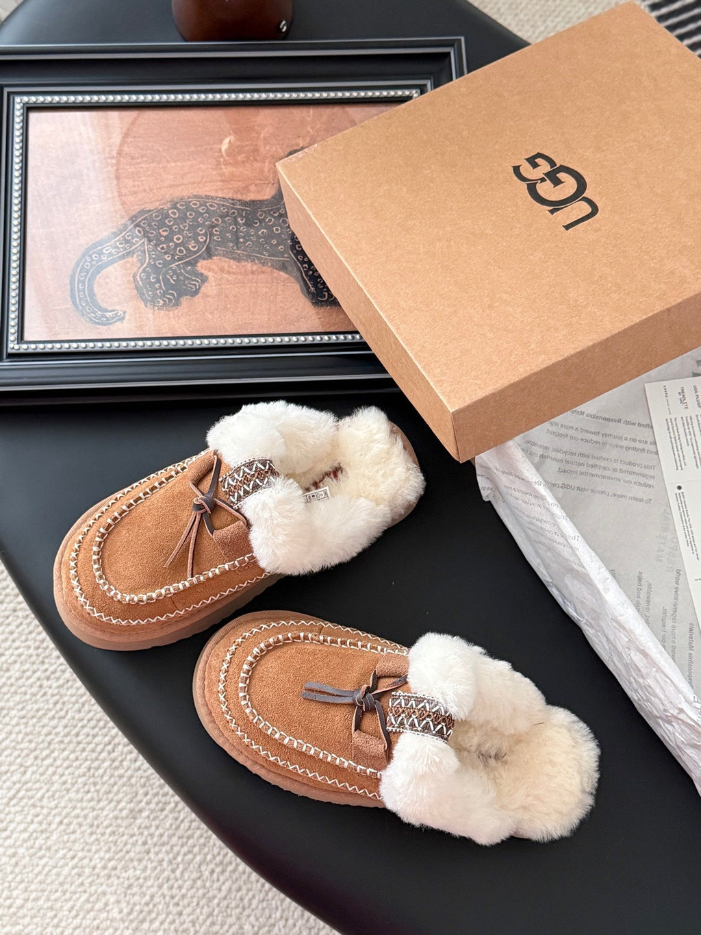 UGG Tasman Alpine Slippers Brown White Wool Suede 508056