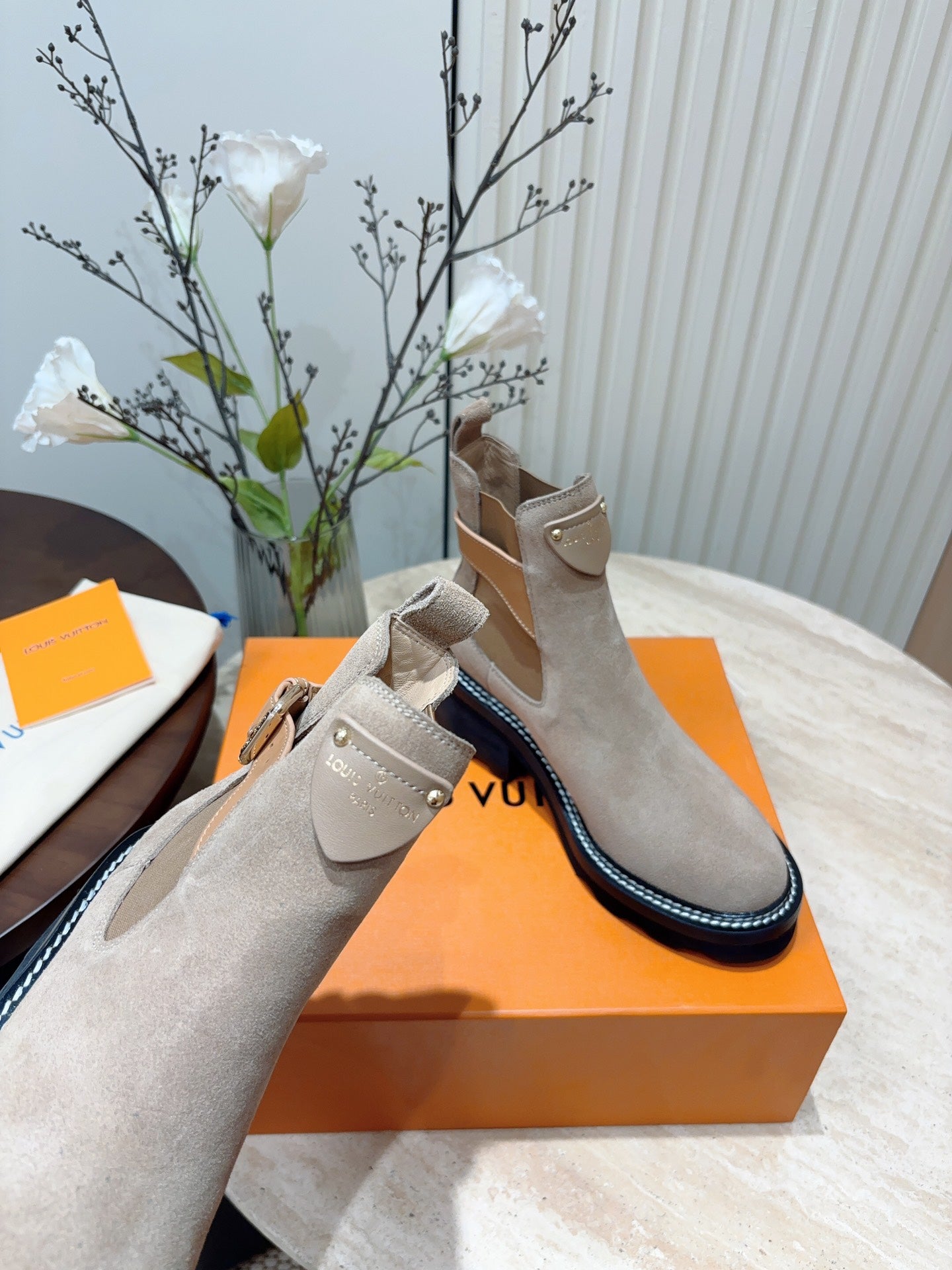 LV Beaubourg Ankle Boot Gray Brown Suede