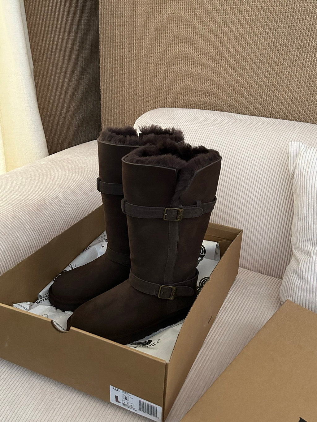 UGG Platform Foldable Tall Boots Dark Brown Suede Shearing