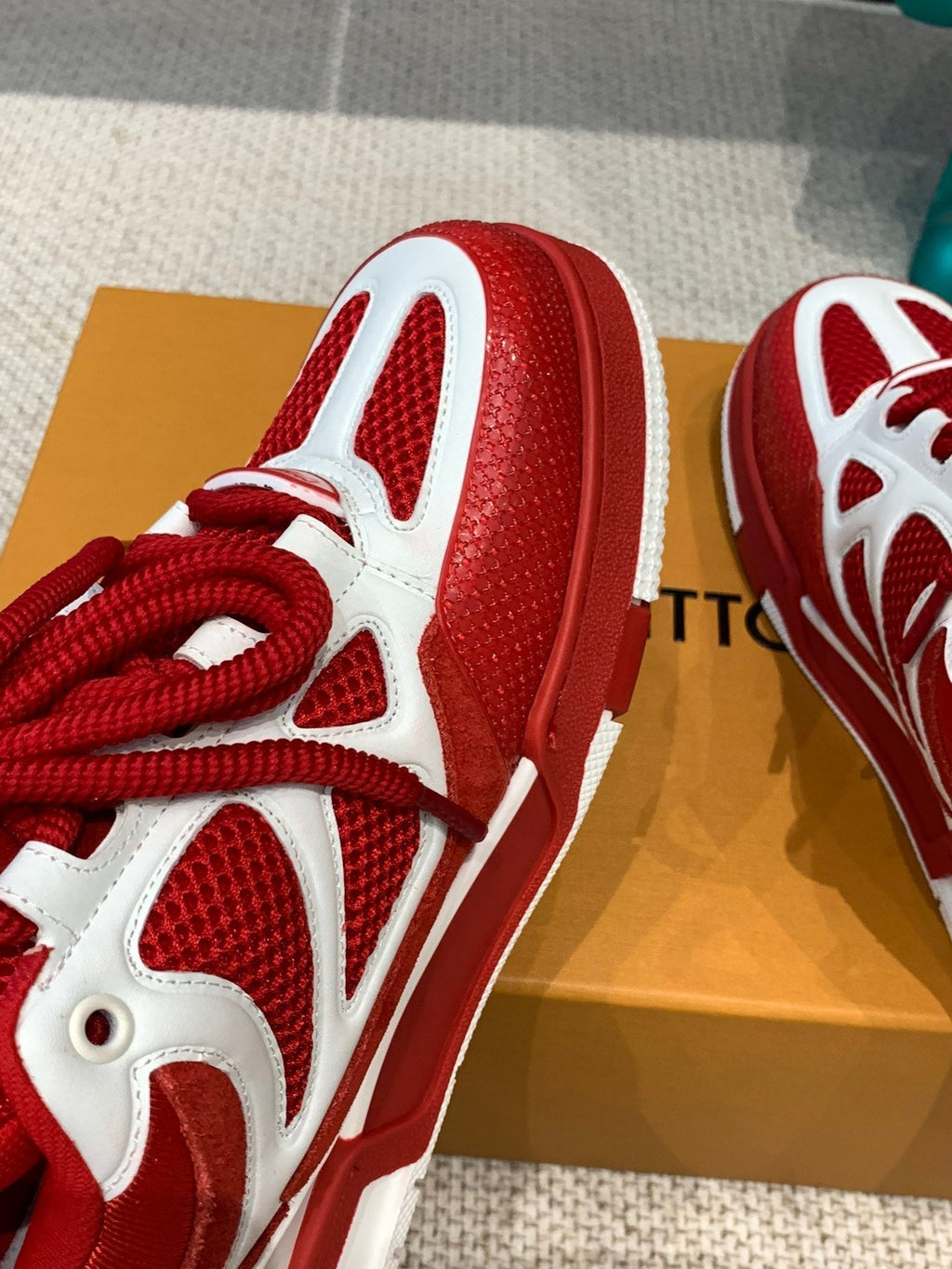 LV Skate Sneaker White Mix Red Cowhide