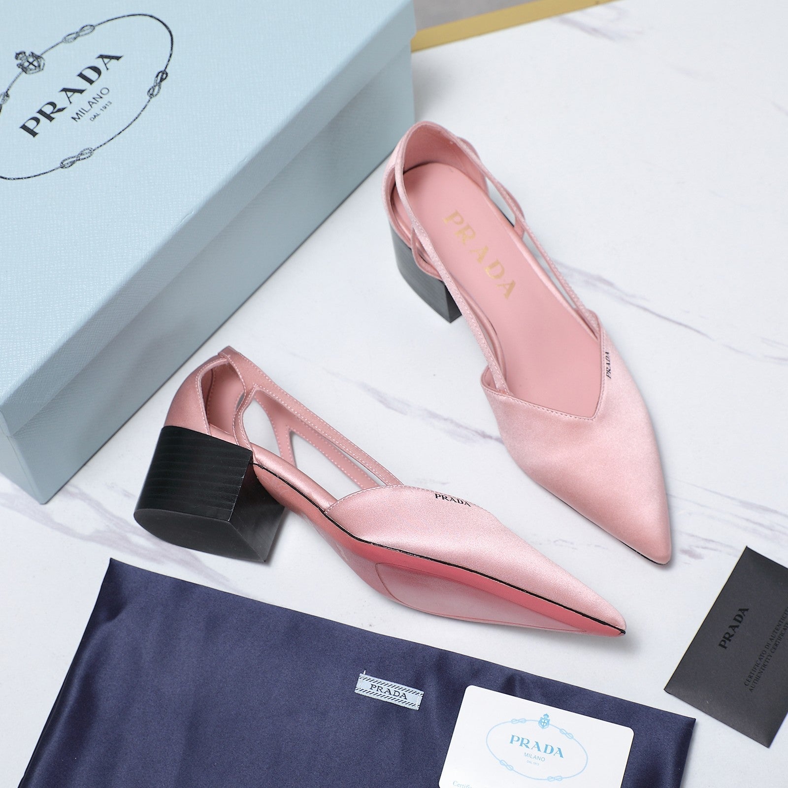 Prada Cutout Satin Pointy-Toe Pump 50mm Pink Satin 456274