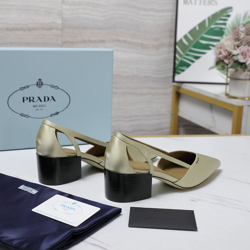 Prada Cutout Satin Pointy-Toe Pump 50mm Off-White Satin 456275