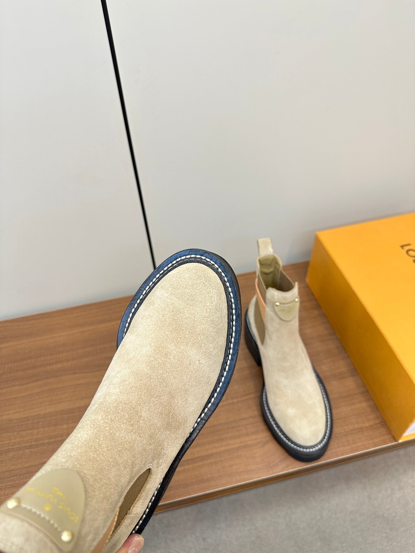 LV Beaubourg Ankle Boot Beige Suede