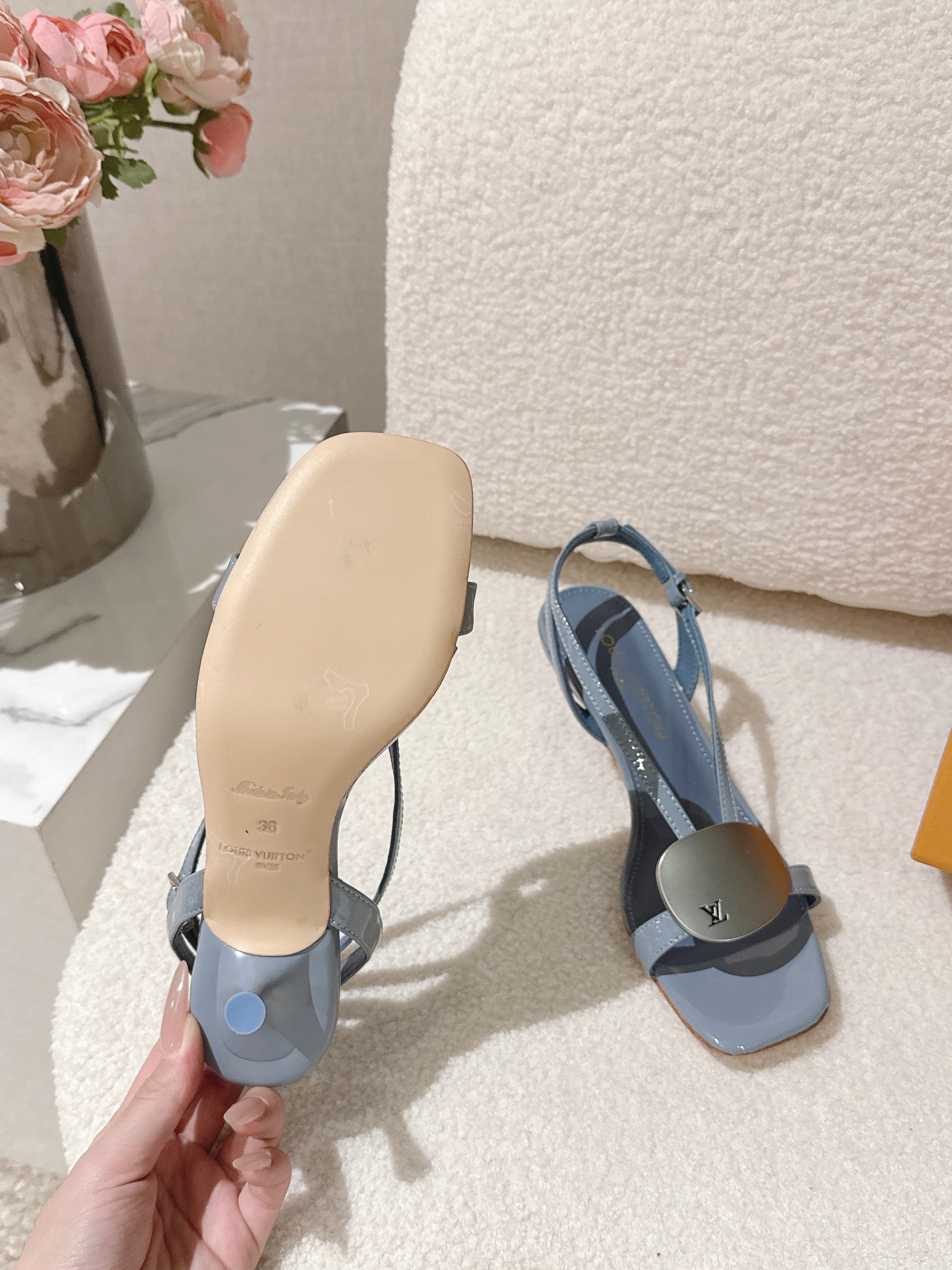 LV Sunkiss Sandals Stale Blue Sheepskin 840382