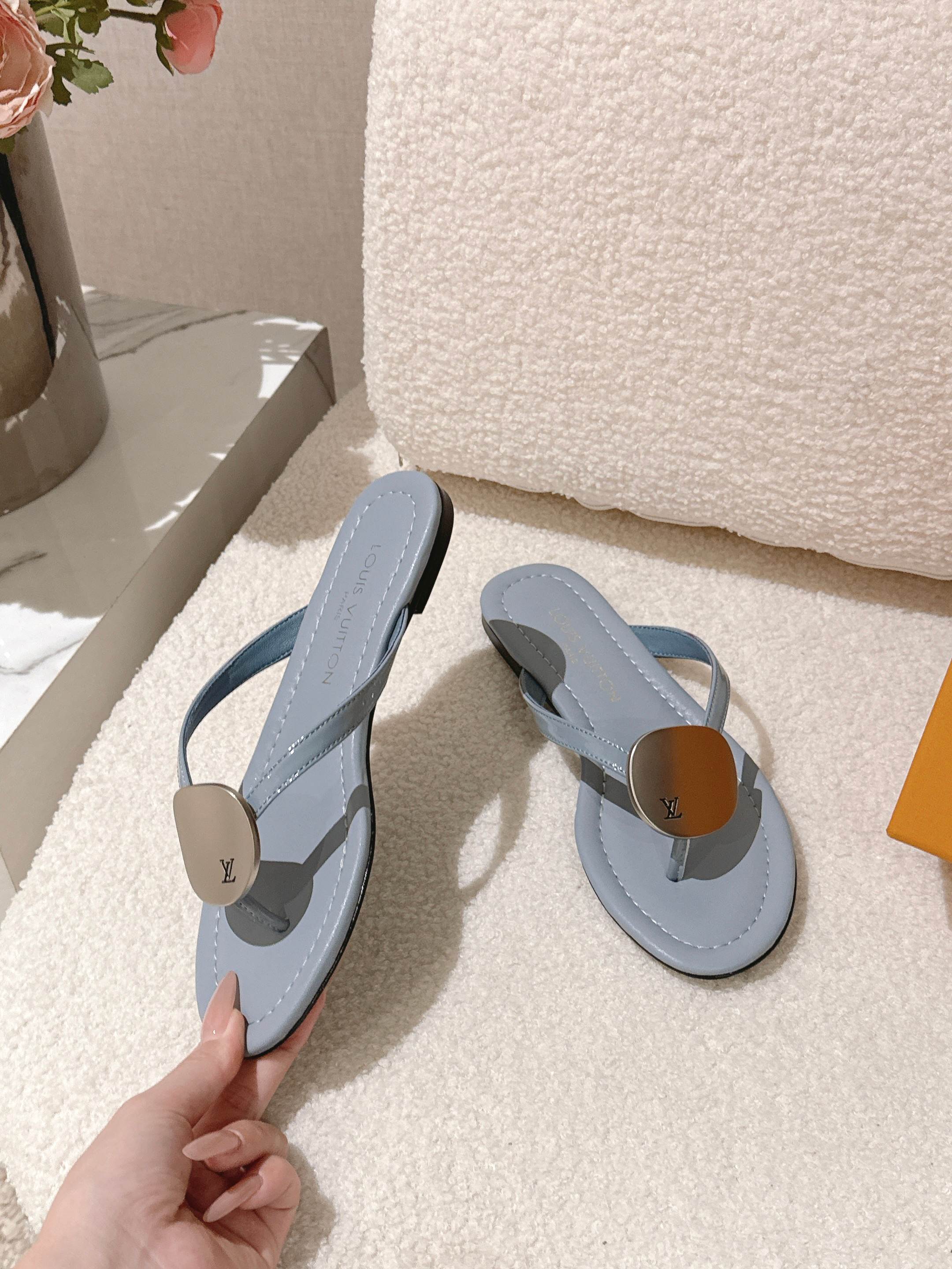 LV Sunkiss Mules Stale Blue Sheepskin 840384
