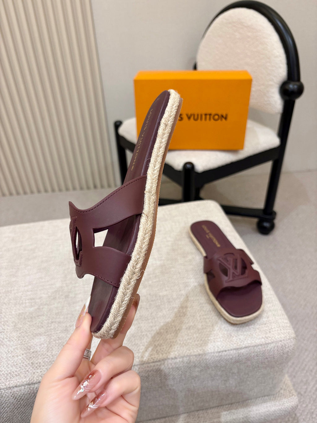 LV Isola Flat Mule Espadrille Burugndy Cowhide 847118