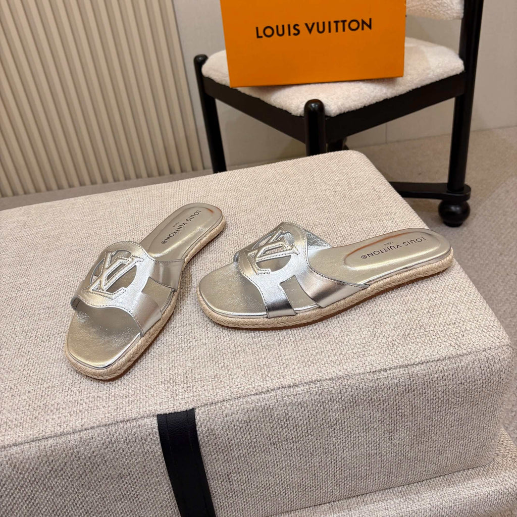 LV Isola Flat Mule Espadrille Sliver Cowhide 847120