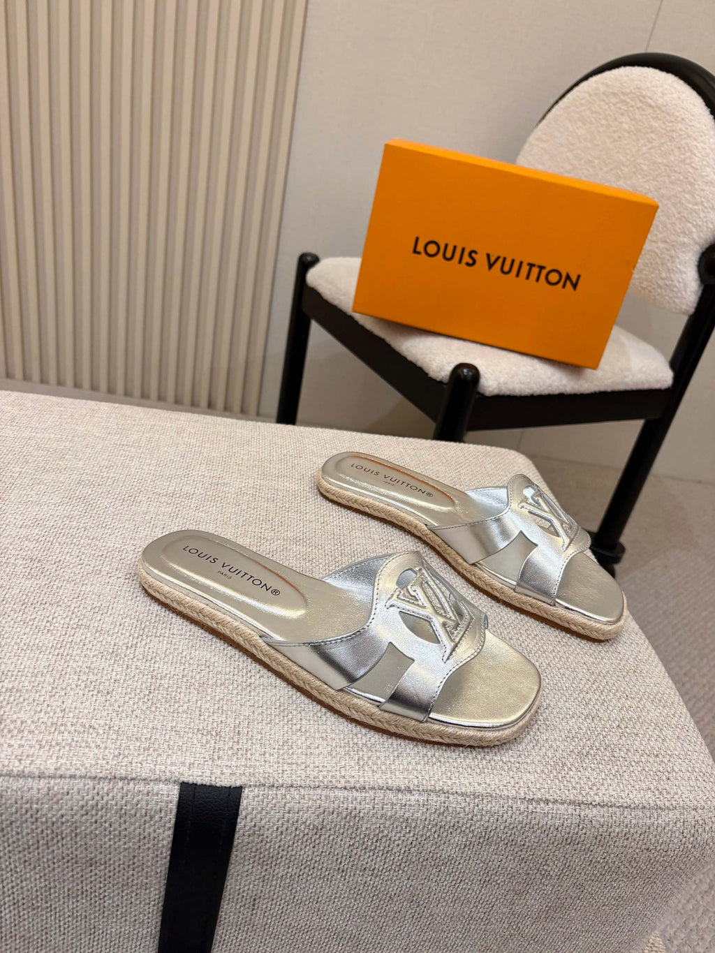LV Isola Flat Mule Espadrille Sliver Cowhide 847120