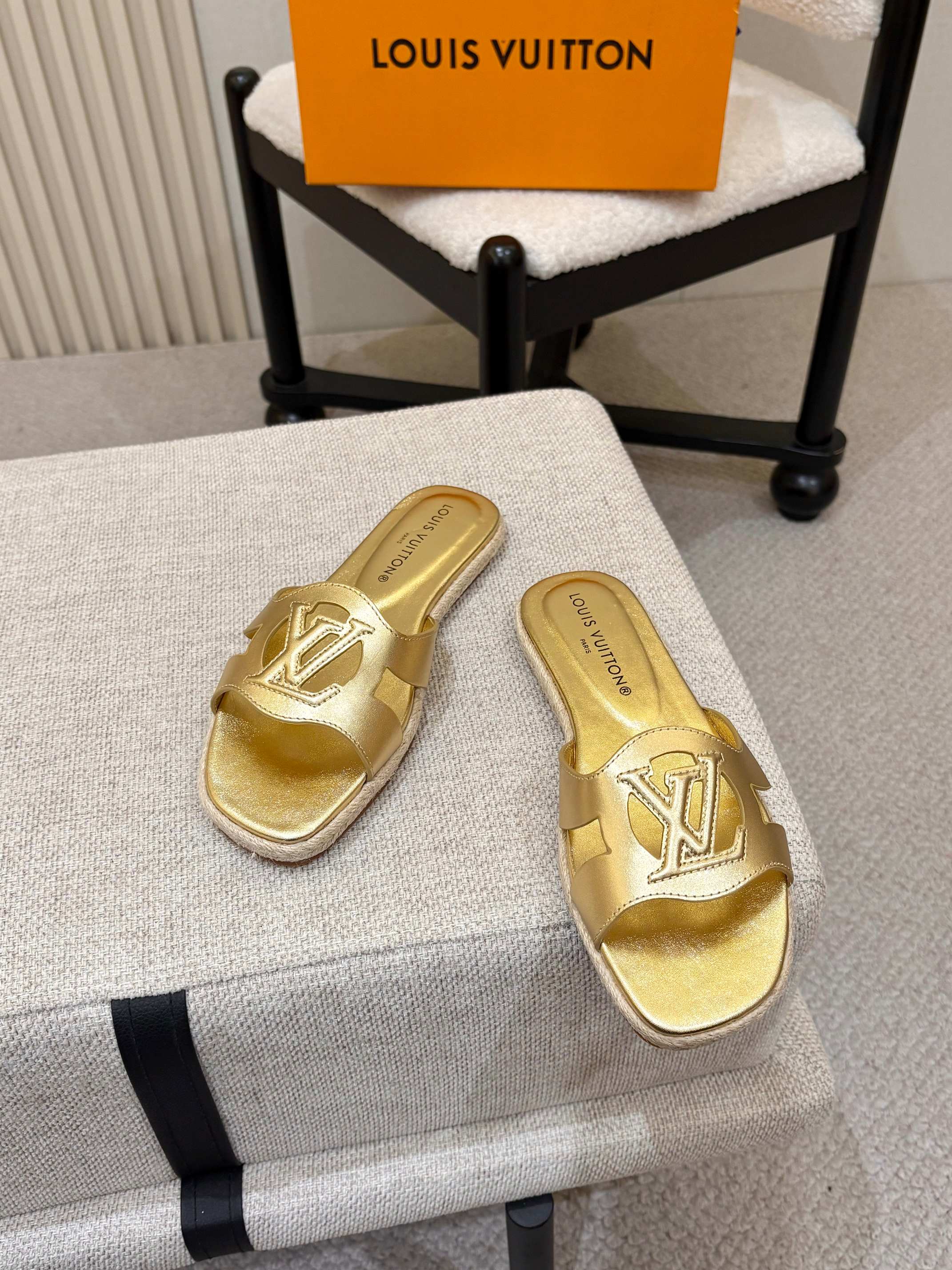 LV Isola Flat Mule Espadrille Gold Cowhide 847121