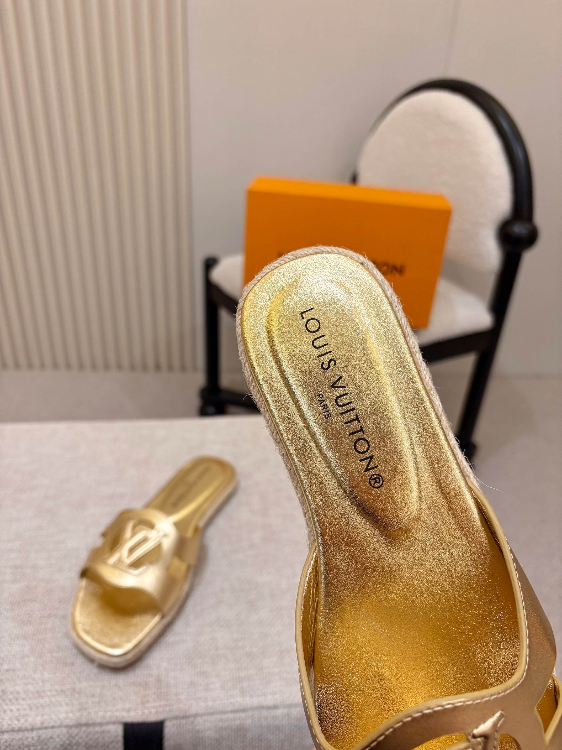 LV Isola Flat Mule Espadrille Gold Cowhide 847121
