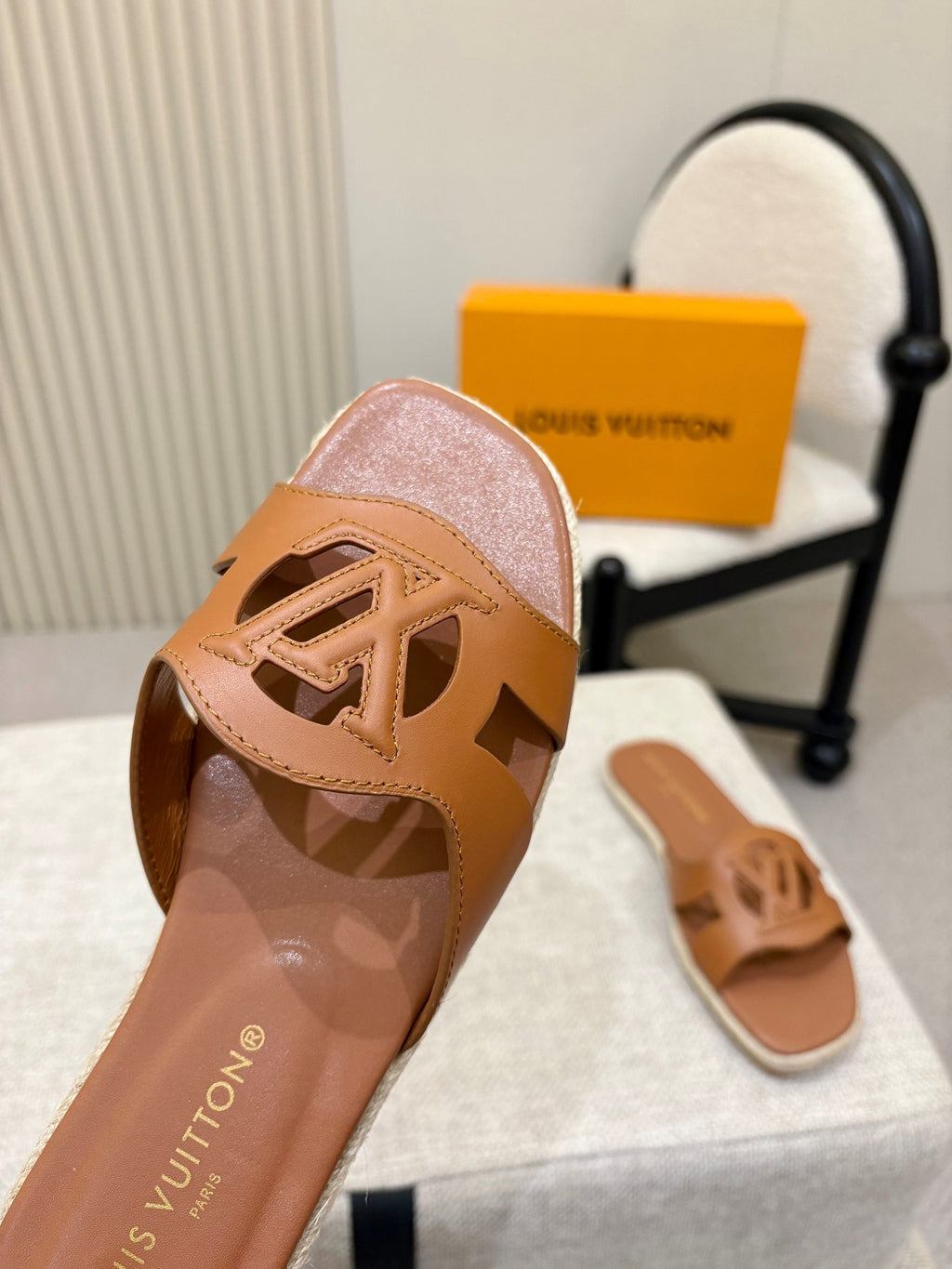 LV Isola Flat Mule Espadrille Tan Brown Cowhide 847122