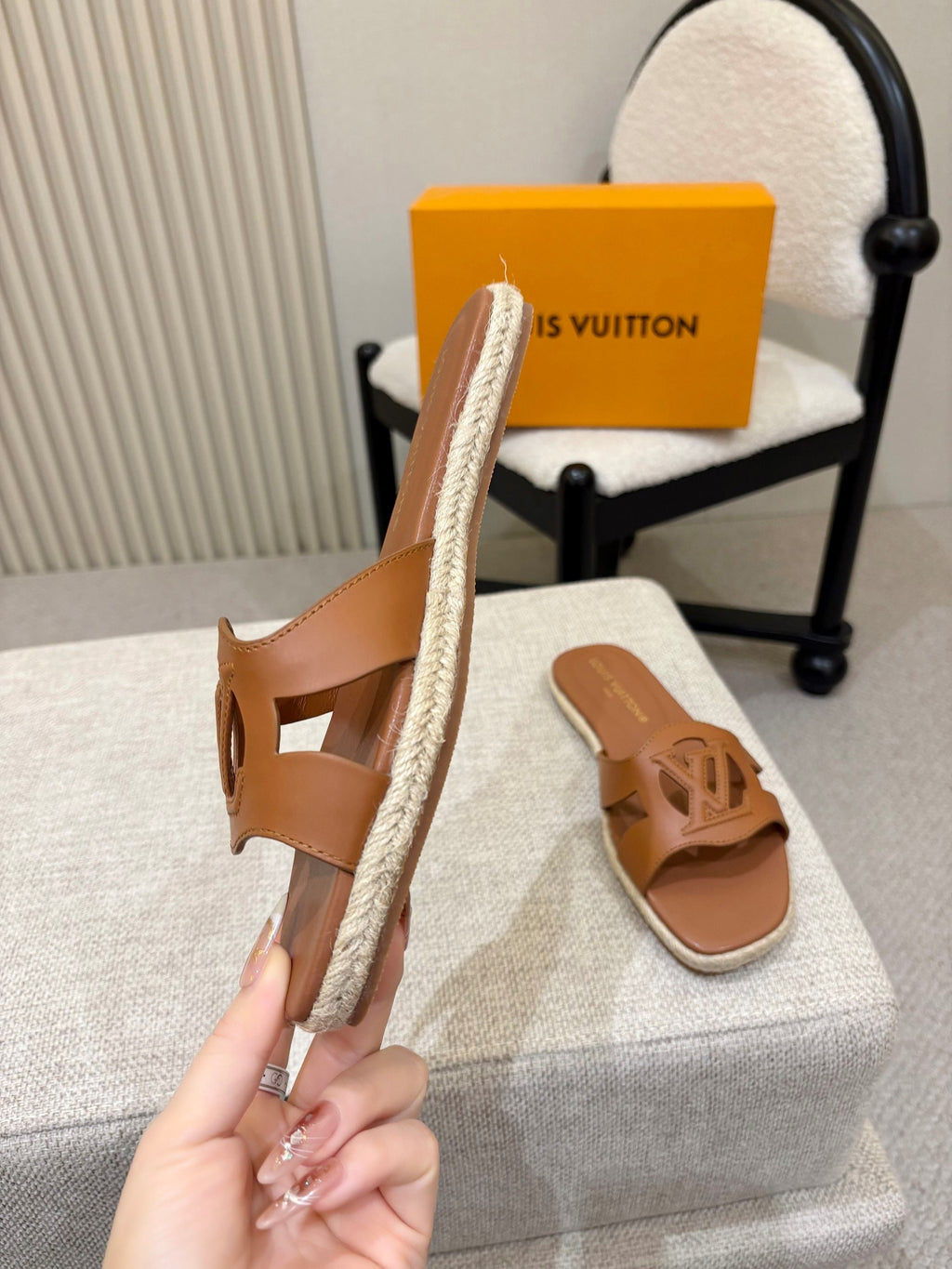 LV Isola Flat Mule Espadrille Tan Brown Cowhide 847122