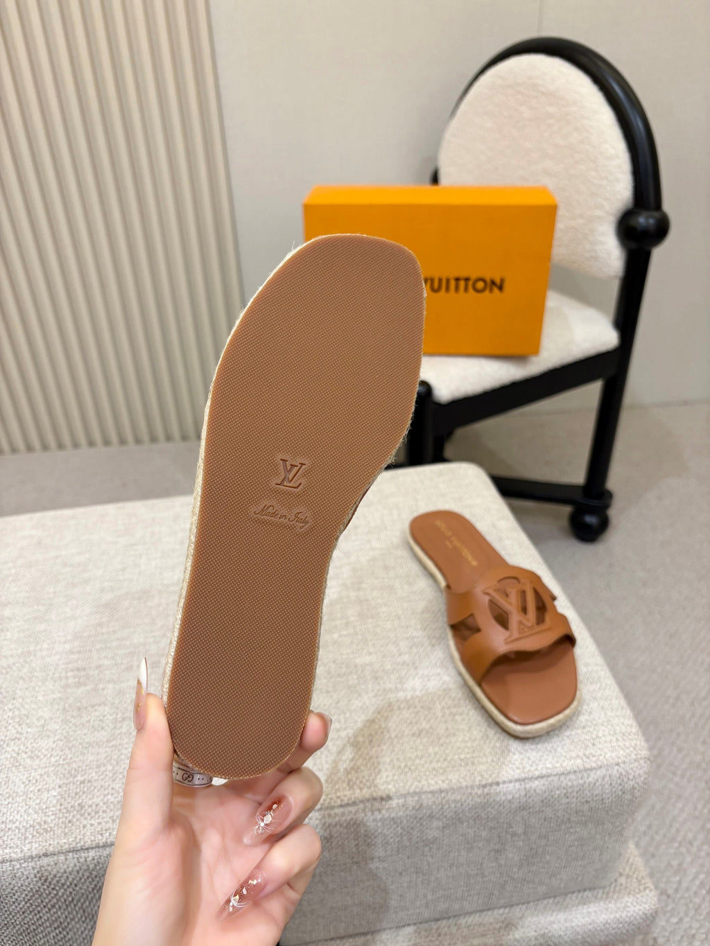 LV Isola Flat Mule Espadrille Tan Brown Cowhide 847122