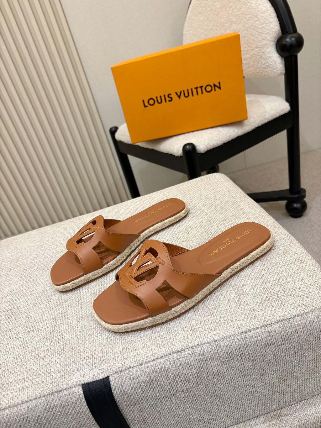 LV Isola Flat Mule Espadrille Tan Brown Cowhide 847122